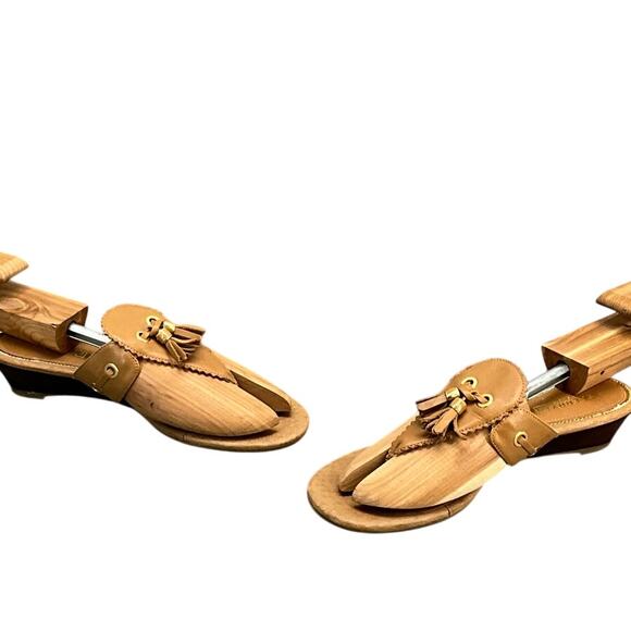 Sperry Topsider Tan Leather Tassel Flip Flop Slip On Wedge Sandal Women 8.5M - Picture 4 of 9